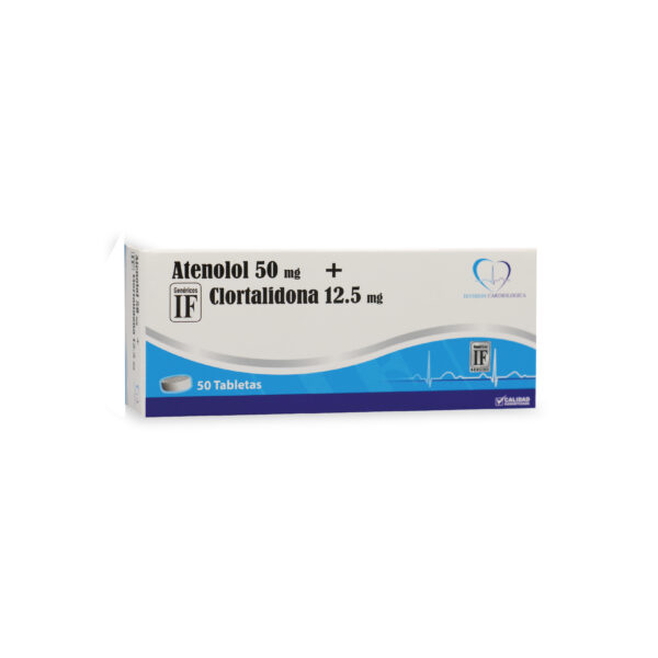 Atenolol IF 50 mg + Clortalidona 12.5 mg x 50 Tabletas